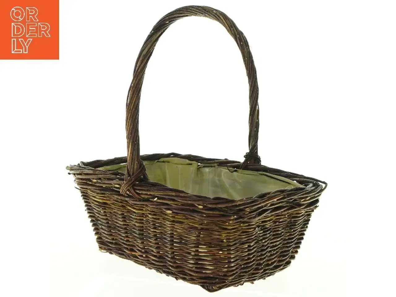 Billede 1 - Fletkurv med plastikforing (str. H med hank. 23 cm. 19 x. 15 cm)