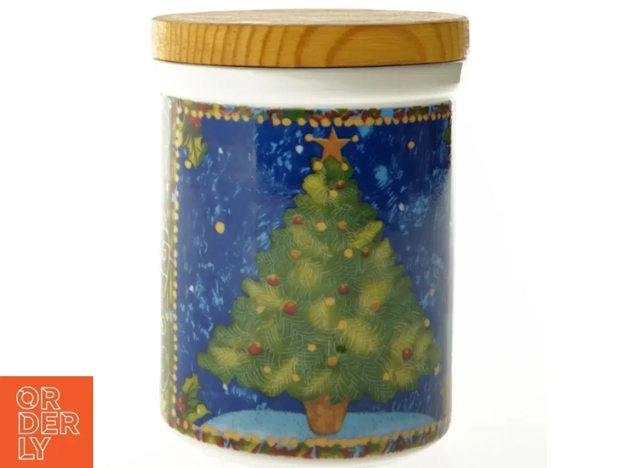 Billede 1 - Krukke med julemotiv og låg (str. 12 x 9 cm)