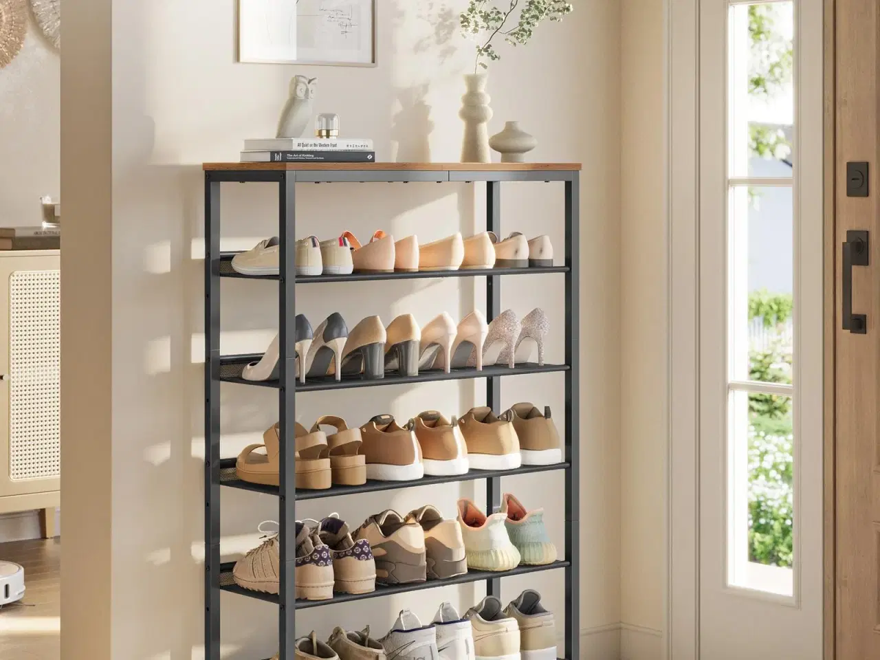 Billede 2 - Skoreol med 6 hylder – justerbar fritstående organizer til entré, brun/sort