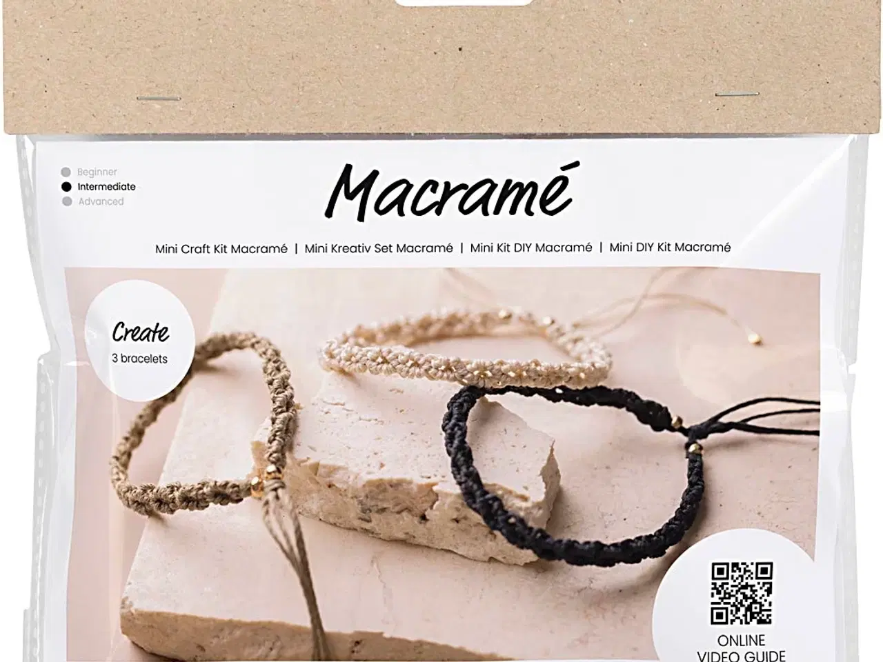 Billede 1 - Mini DIY Kit Macramé, Armbånd, sort, olivenbrun, sand, 1 pk.