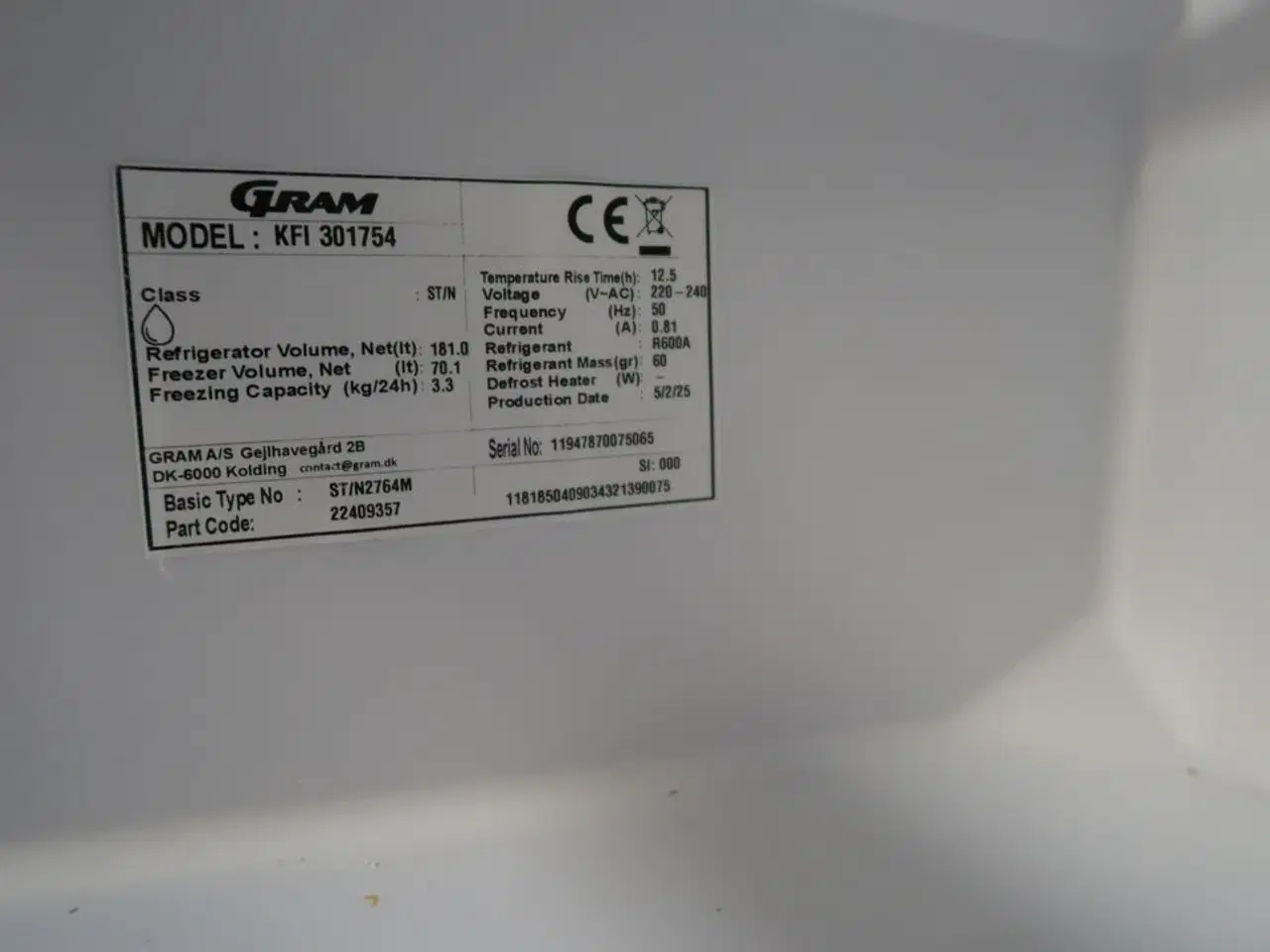 Billede 3 - Køle/fryseskab GRAM KFI 301754