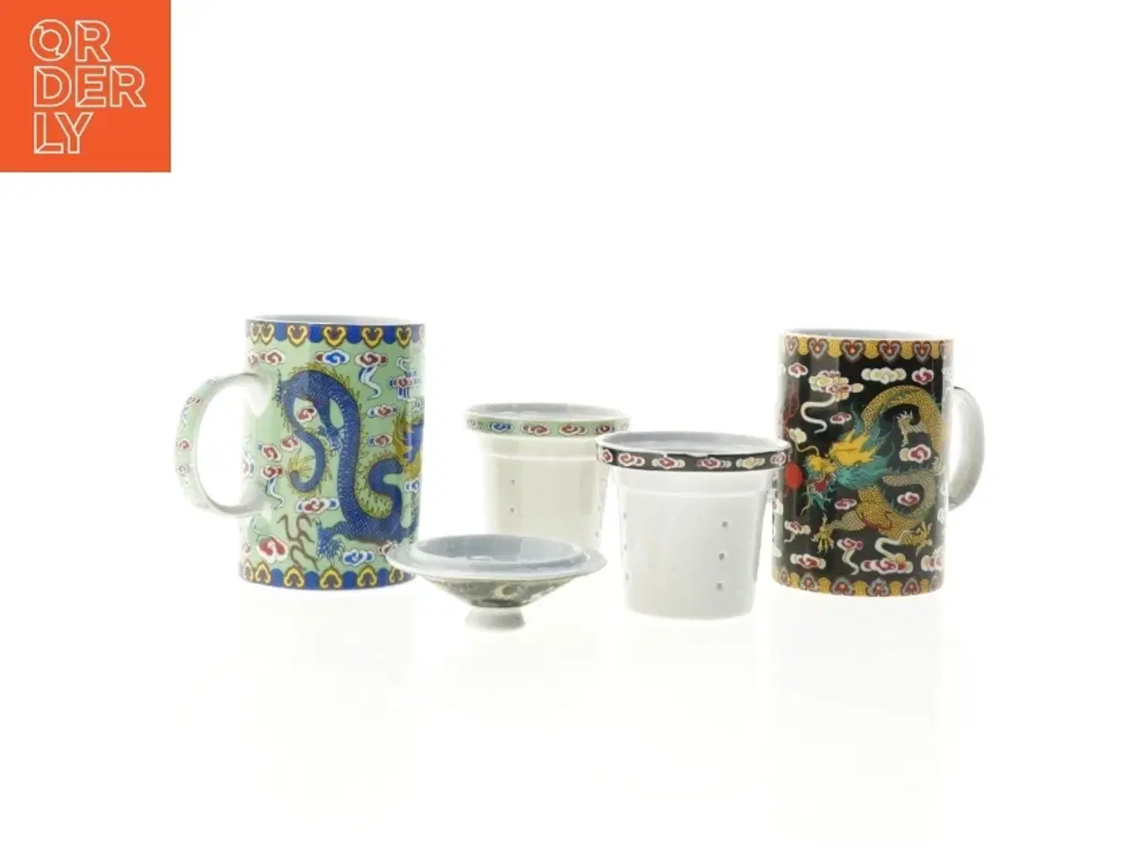 Billede 2 - Dekorerede porcelænskrus med låg (str. 14,5 x 7,5 x 11 cm)