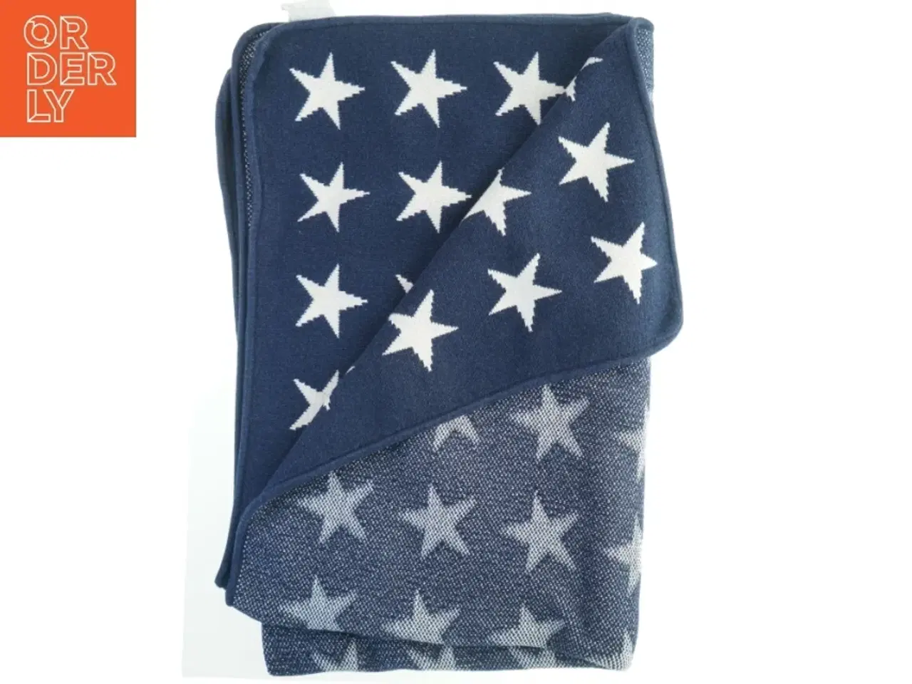 Billede 1 - Strikket blå plaid / tæppe med hvide stjerner fra GANT (str. 130x180 cm)