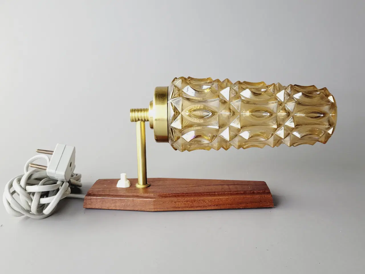 Billede 2 - ⭐️· Retro Væglampe i Teak, Messing, Mønstret Glas