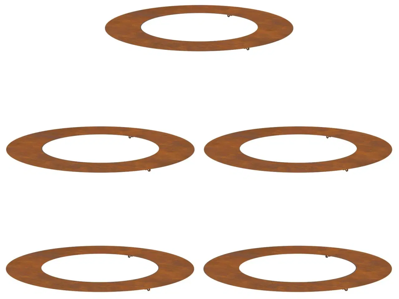 Billede 3 - Flade Træ Ringene 5 stk Brun Ø50 / 80 cm Forvitret stål