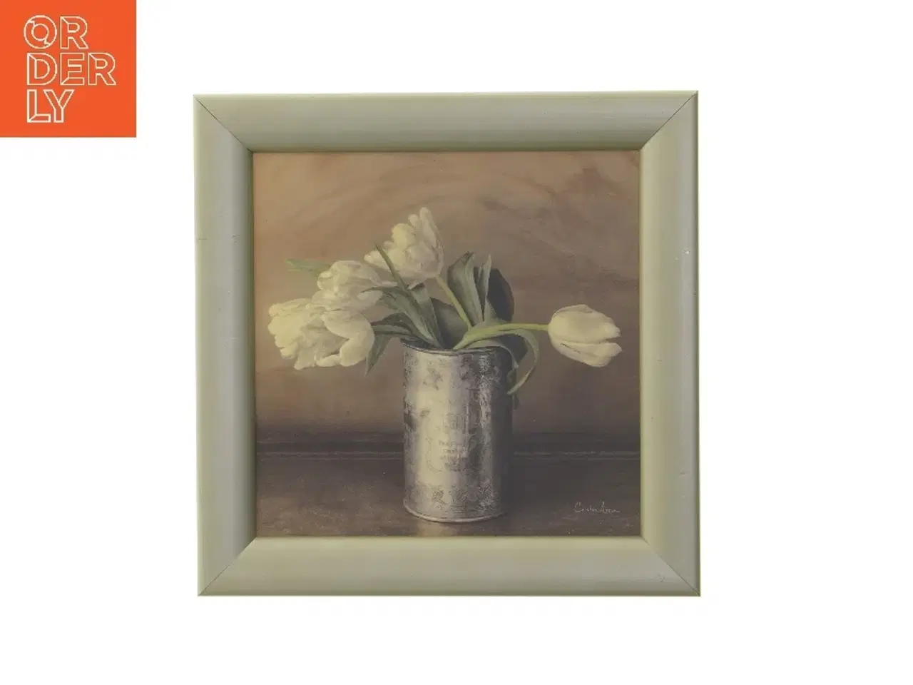 Billede 1 - Maleri med tulipaner i ramme (str. 22x22 cm)