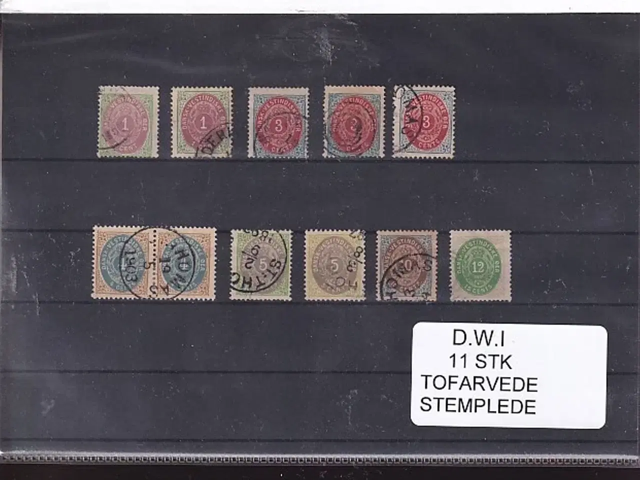 Billede 1 - Dansk Vestindien -11 Stk. Tofarvede - Stemplet