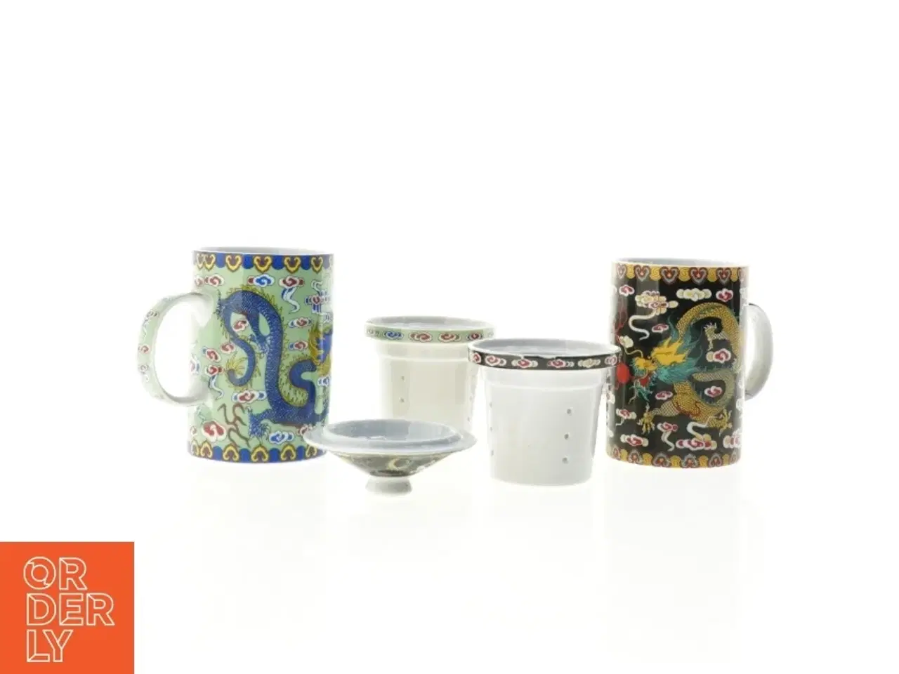 Billede 2 - Dekorerede porcelænskrus med låg (str. 14,5 x 7,5 x 11 cm)