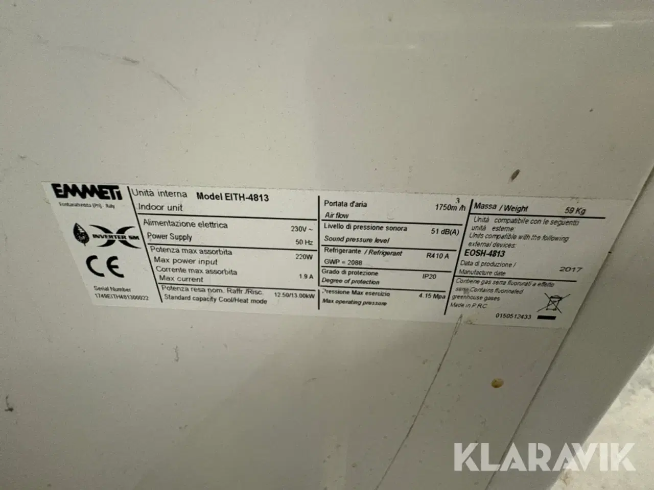 Billede 9 - Klimaanlæg Emmeti EITH-4813 med udendørsenhed