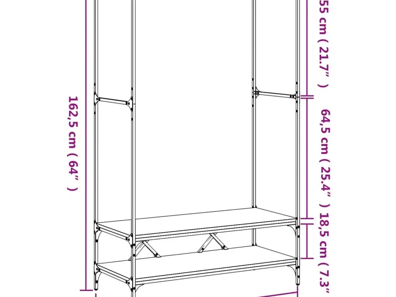 Billede 9 - Tøjstativ med hylder konstrueret træ sort
