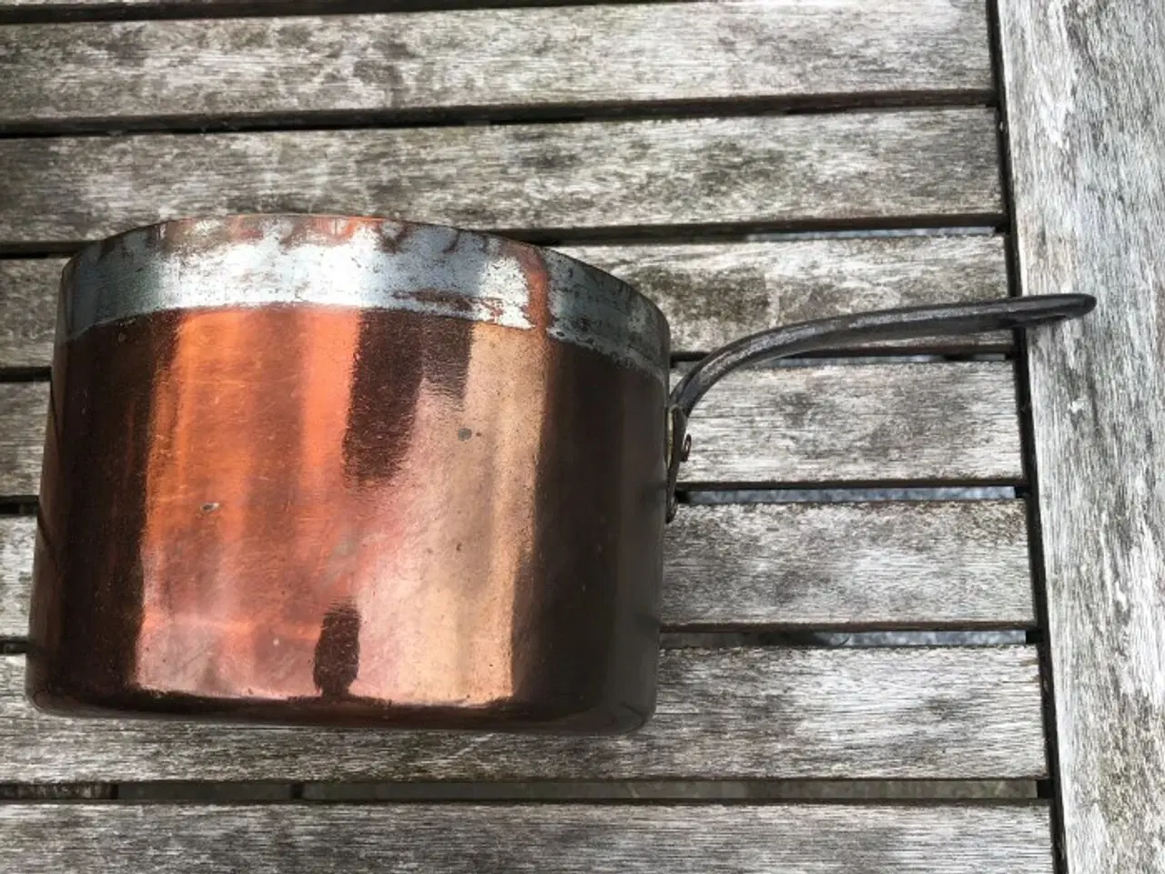 Billede 2 - Kobberkasserolle – gammel – diameter 16 cm