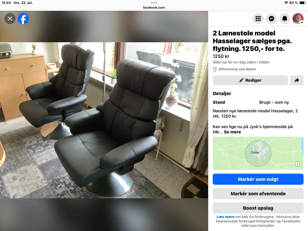 Billede 1 - Lænestole model Hasselager to stk. 1250 kr.