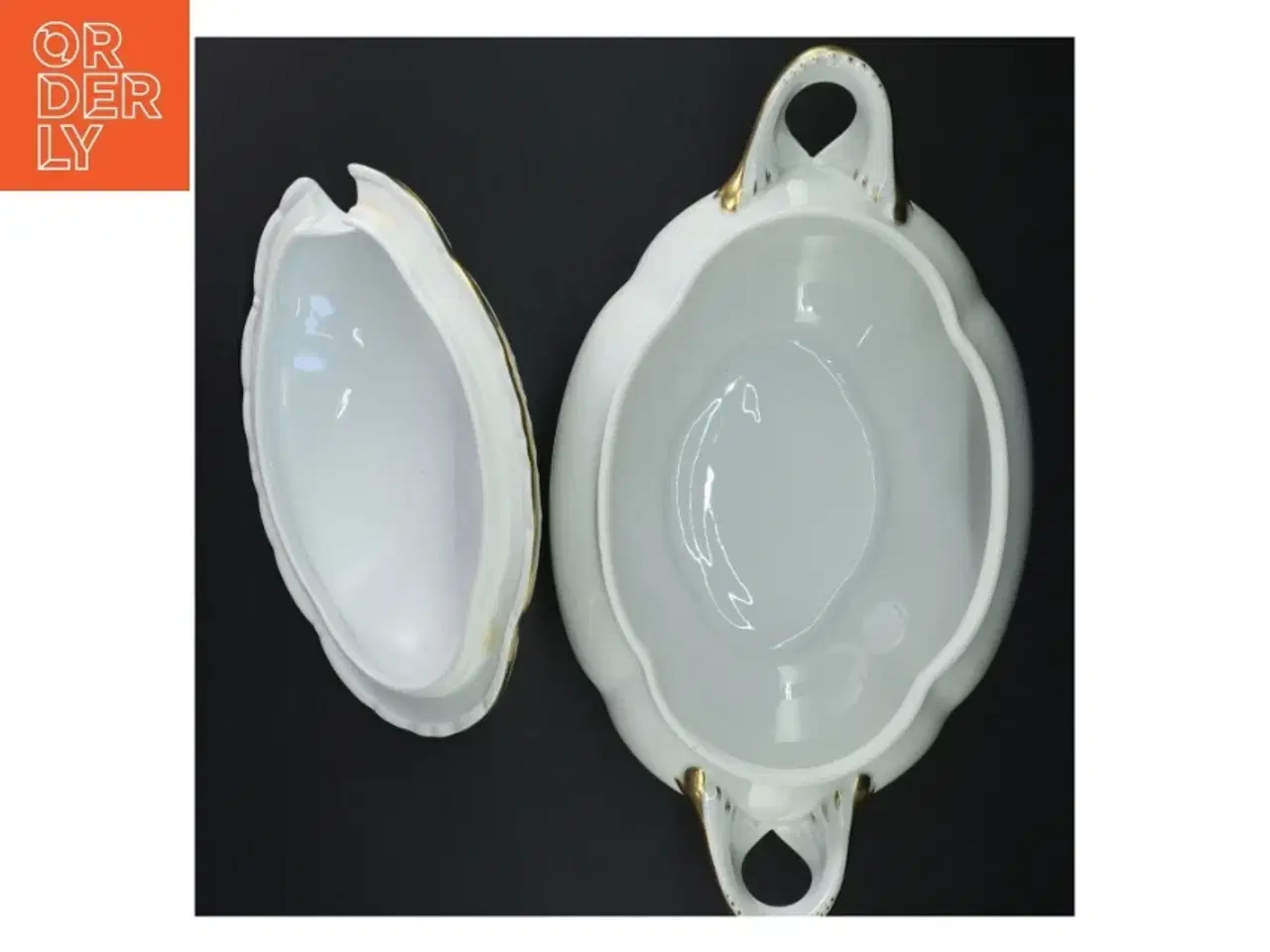 Billede 7 - Porcelænssuppeterin med guldkant