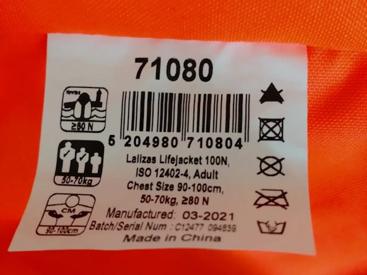 Billede 5 - Lalizas Lifejacket 100N orange voksen redningsvest