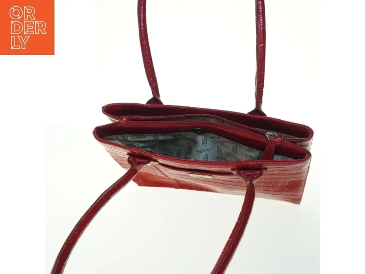 Billede 4 - Rød håndtaske i krokodillepræget læder fra Osprey (str. 35x27 cm)