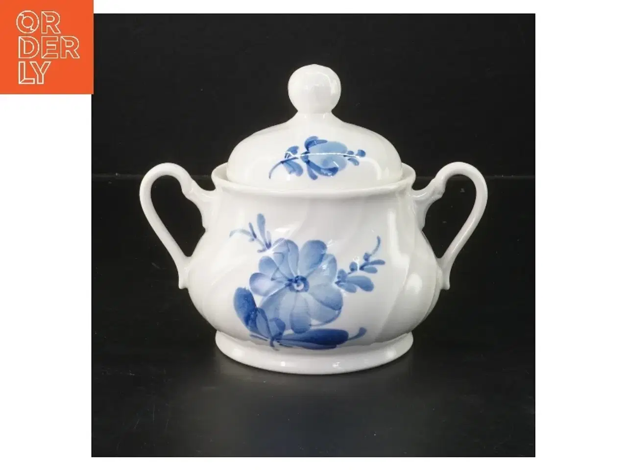 Billede 1 - Sukkerskål med låg og blomsterdekoration (str. 14x12 cm)