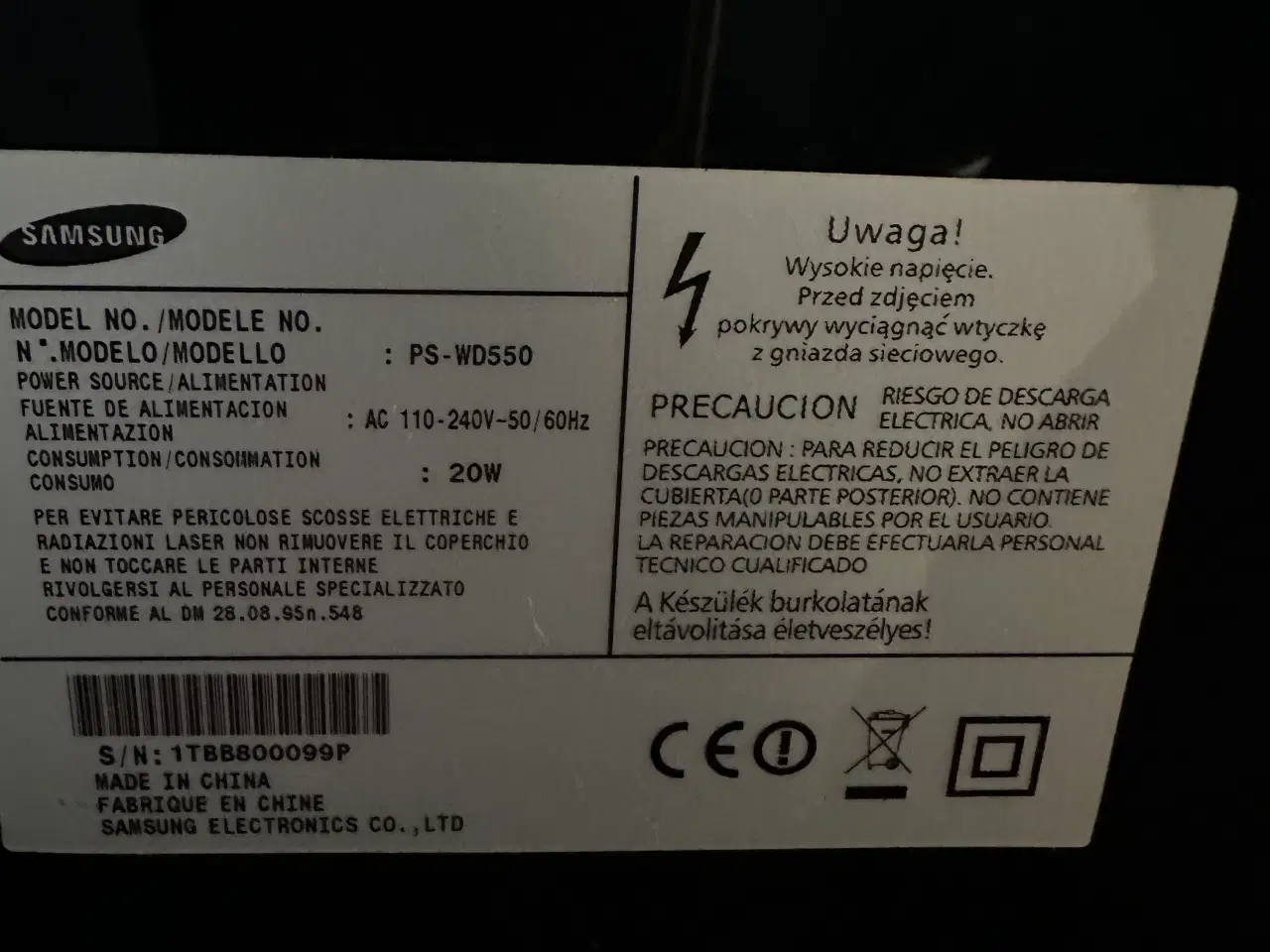 Billede 2 - Samsung PS-WD550 trådløs aktiv