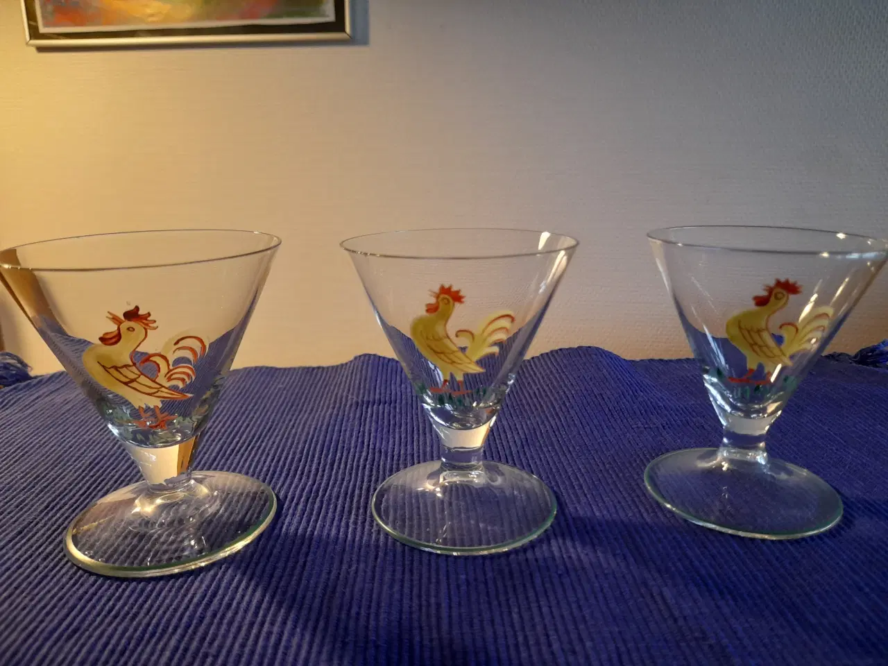 Billede 4 - 3 stk glas med grøn kant og hanemotiv.