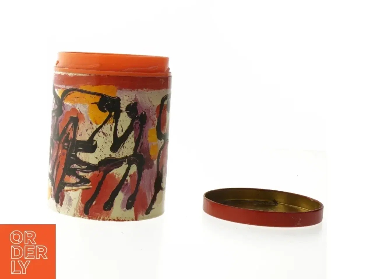 Billede 2 - Dekorativ dåse med abstrakt design fra Irma (str. Ø. 11,5. cm. længde. 15 cm)