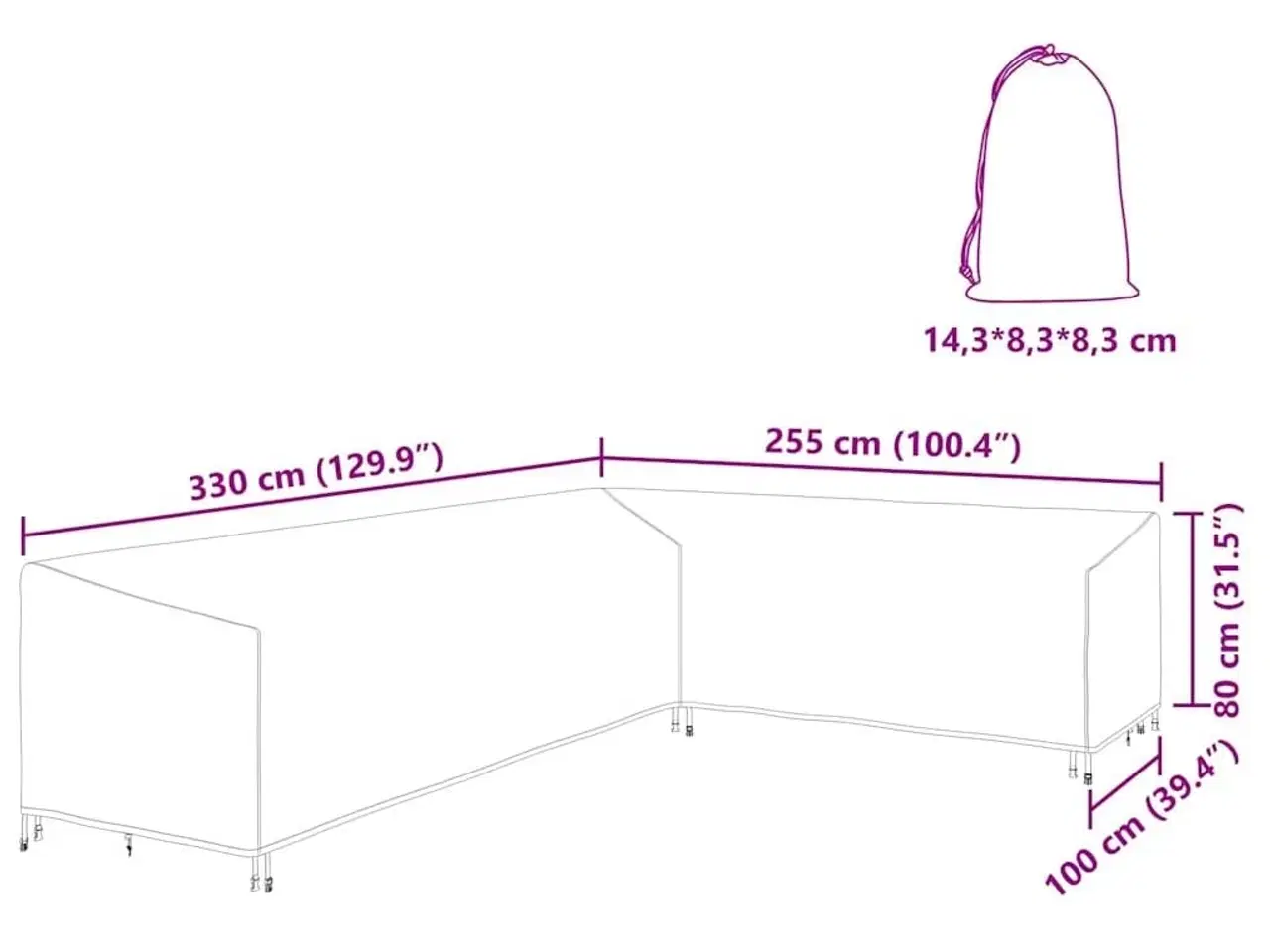 Billede 10 - Overtræk til havemøbler Sort 330 x 255 x 80 cm 420D Oxford Stof