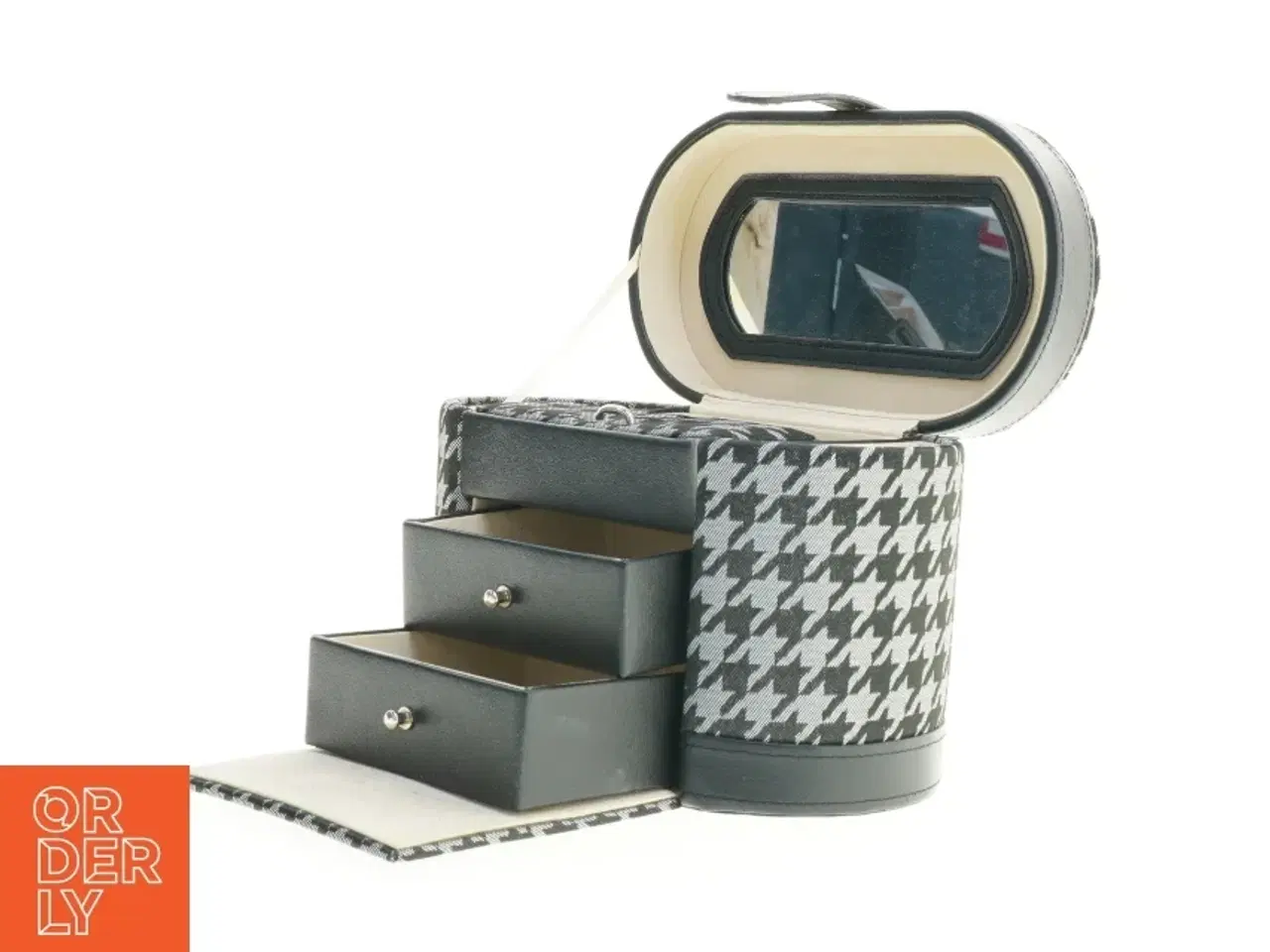 Billede 3 - Sminketaske eller smykkeboks med houndstooth mønster (str. 21,5 x 12 x 15,5 cm)
