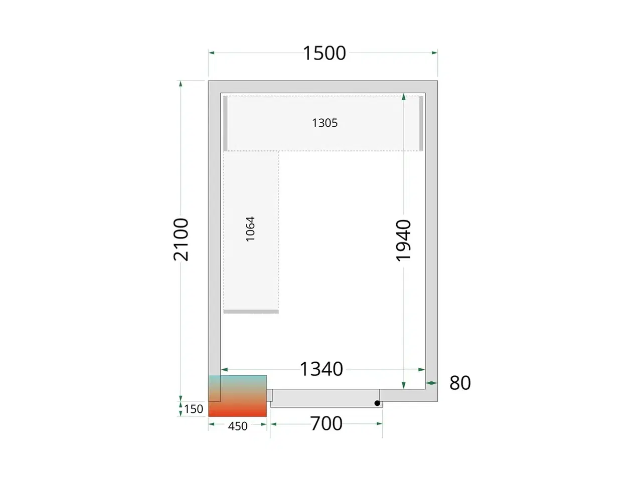 Billede 2 -  Tefcold Kølerum – 1500 x 2100 x 2200 mm – CRPF152