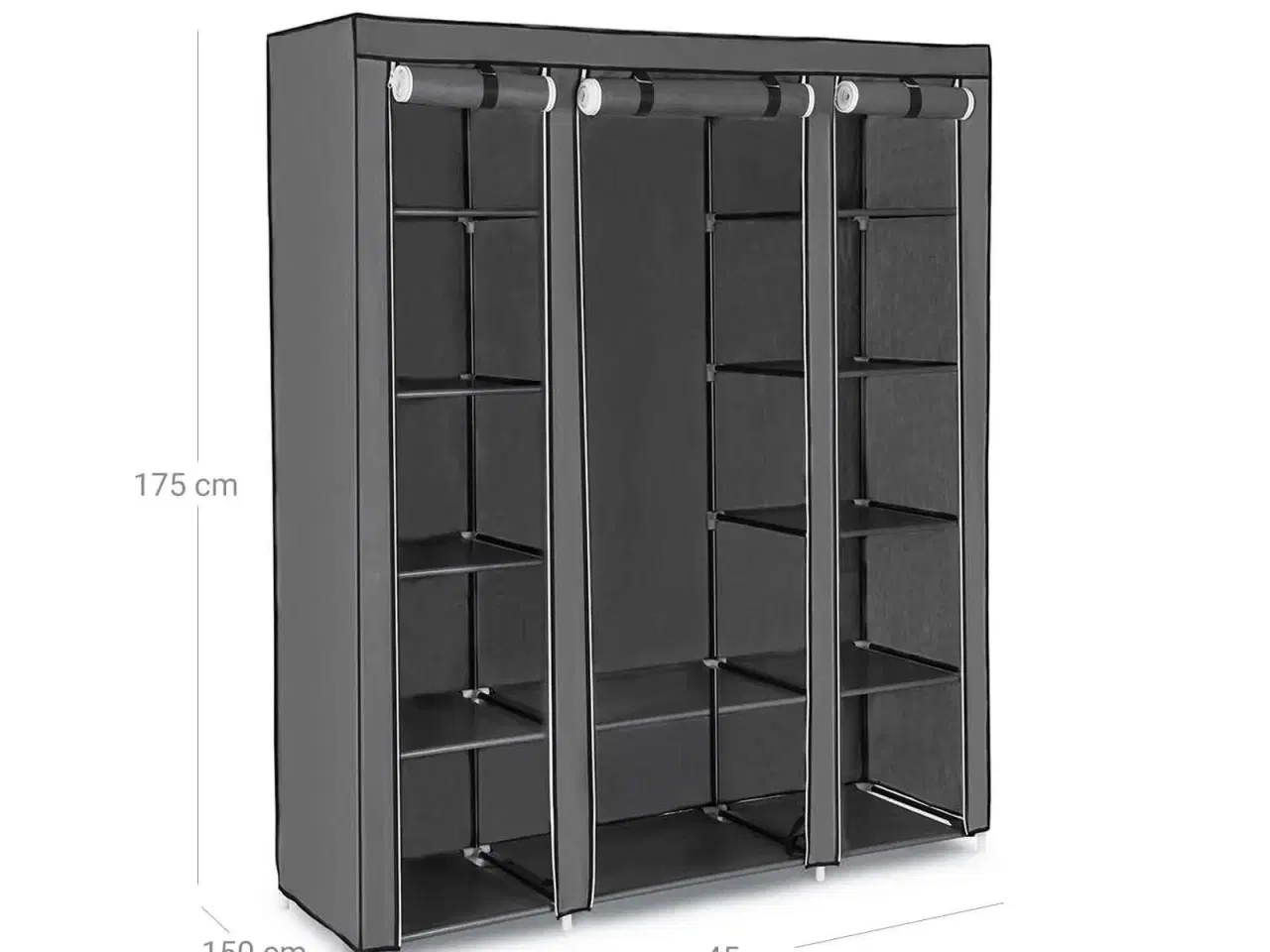 Billede 7 - Garderobeskab stof transportabelt klædeskab med hylder og bøjlestang, grå, 150 × 45 × 175 cm