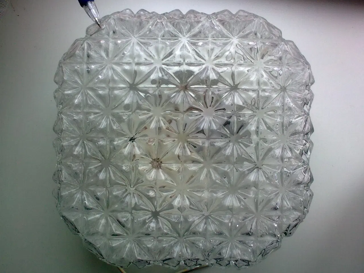 Billede 4 - Plafond firkant lampe klar reliefglas DANSK retro