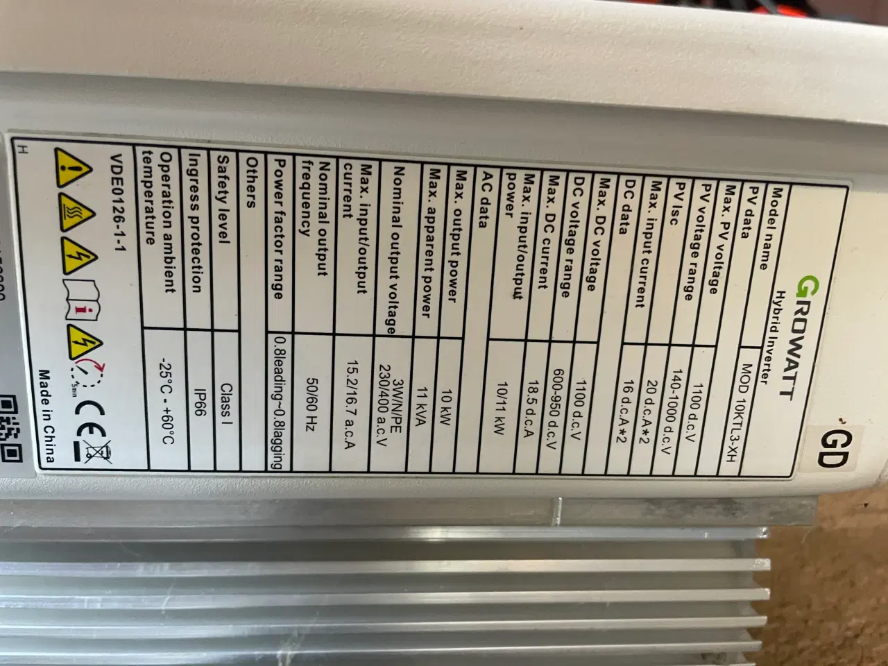 Billede 2 - Solcelle inverter Growatt hybrid 10ktl3-xh
