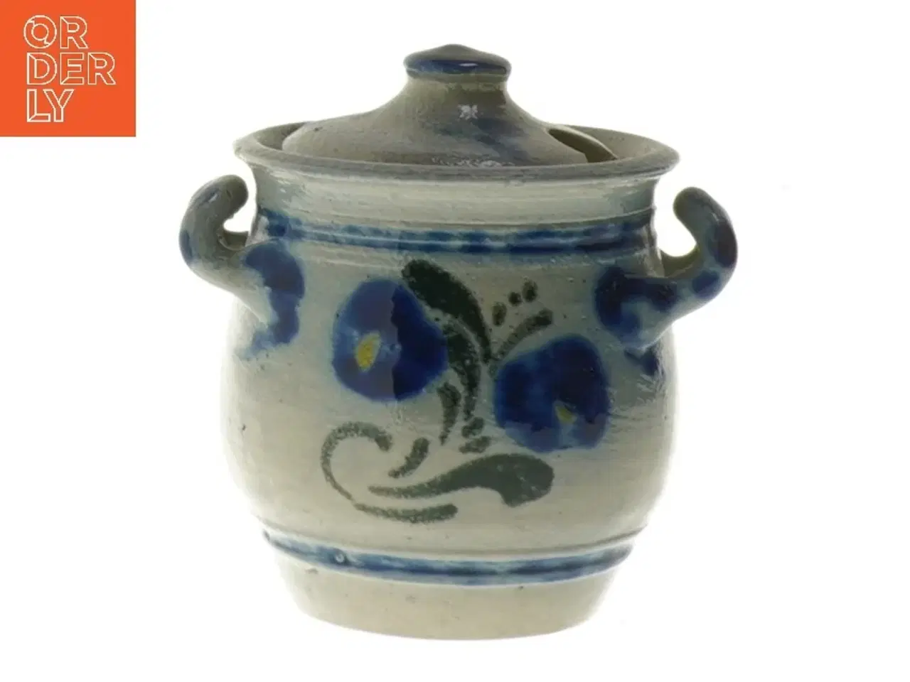 Billede 1 - Keramik krukke med låg og dekor (str. Ø 6,5 cm længde 7,5 cm)