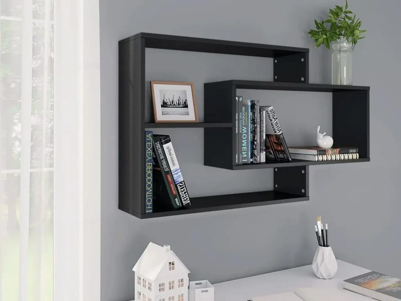 Billede 1 - Væghylder 104x20x58,5 cm konstrueret træ sort