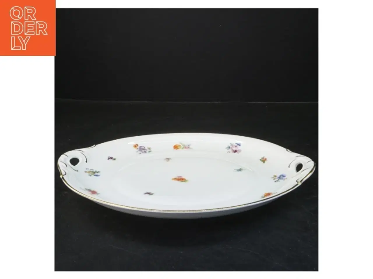 Billede 1 - Rund porcelænsfad med blomstermotiv (str. Ø 28 cm)