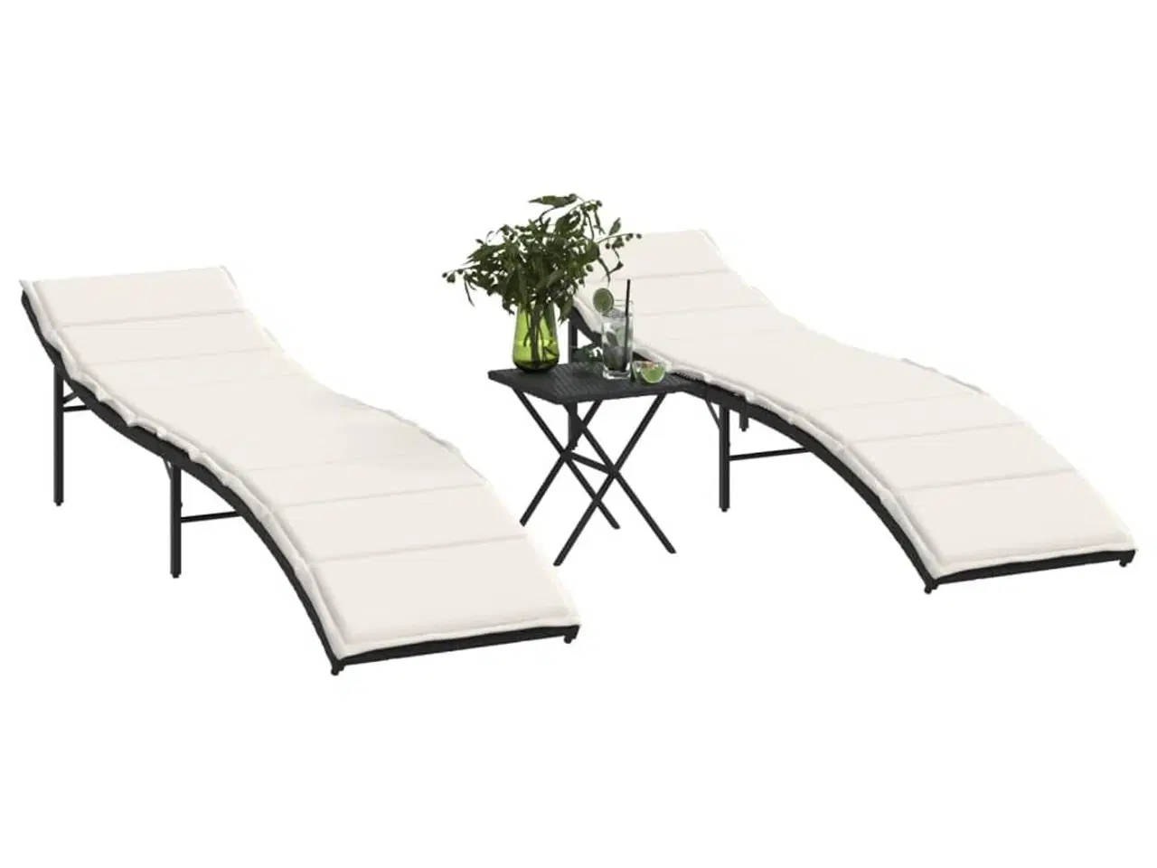 Billede 1 - Liggestole 2 stk. med bord polyrattan sort