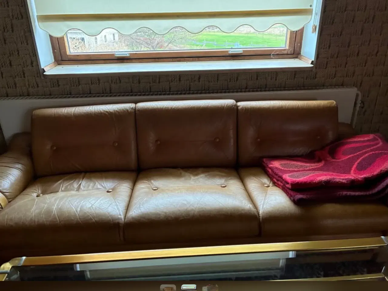 Billede 4 - Sofagruppe 3-2-1 i cognacfarvet læder + glasbord