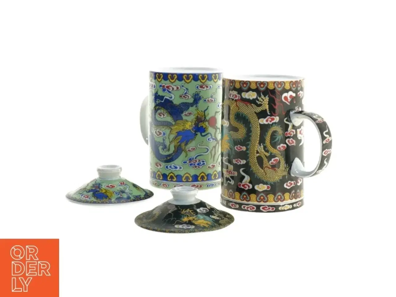 Billede 5 - Dekorerede porcelænskrus med låg (str. 14,5 x 7,5 x 11 cm)