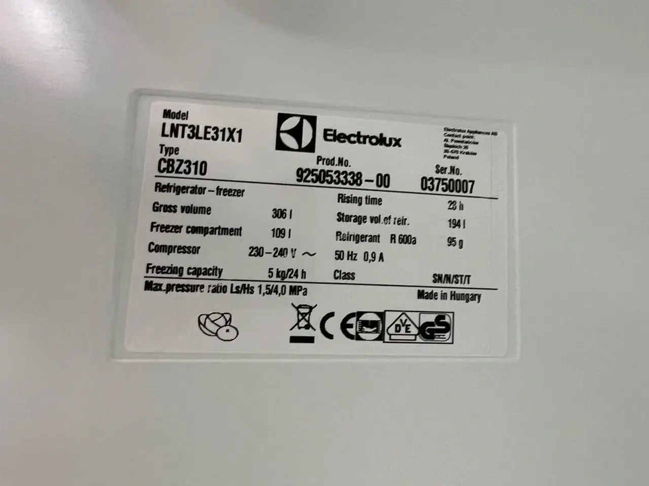 Billede 4 - Køle/fryseskab ELECTROLUX Grå