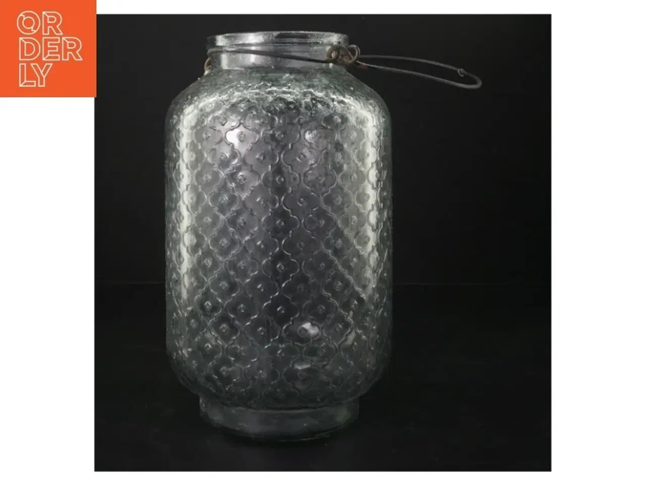 Billede 2 - Glaslanterne med mønster (str. H. 24 cm. ø. 14,5 cm)