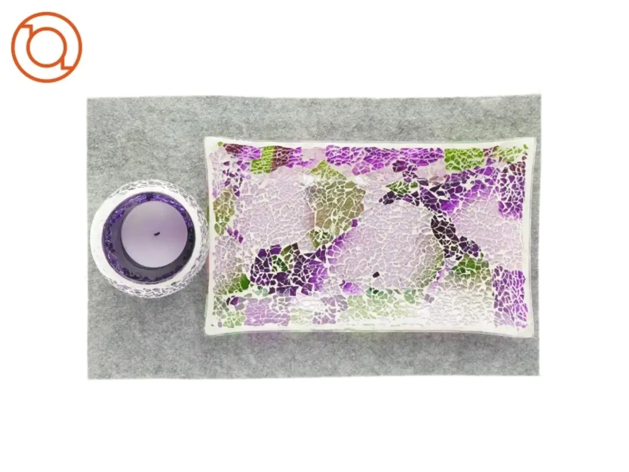 Billede 3 - Dekorativt sæt, lys inkl. fad (str. 31 x 19 Og 10 x 9)