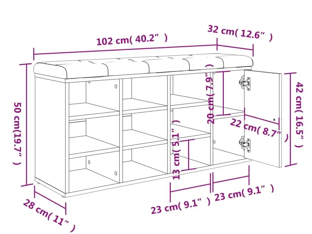 Billede 12 - Skobænk 102x32x50 cm konstrueret træ sonoma-eg