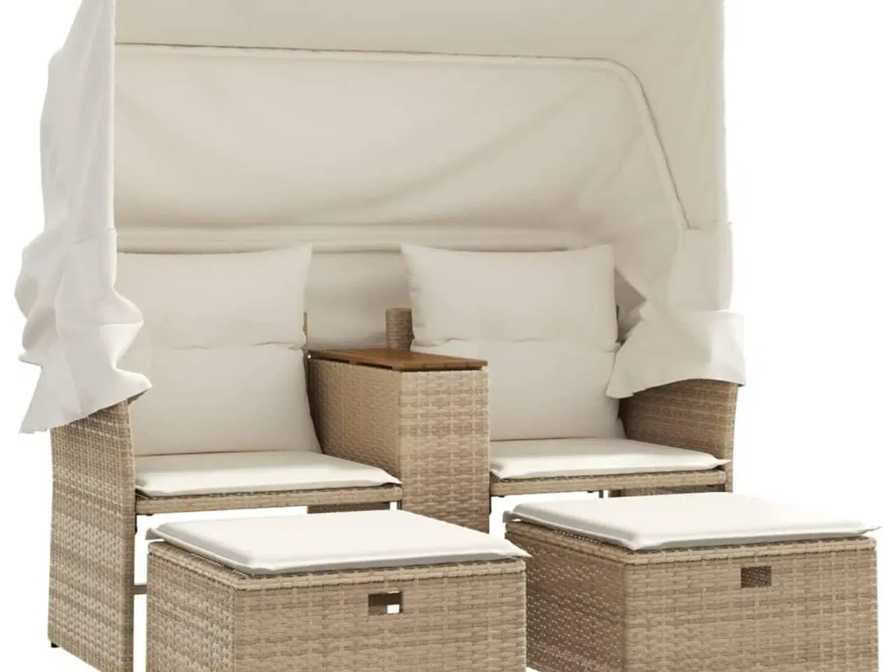 Billede 2 - 2-personers havesofa med baldakin og skamler polyrattan beige
