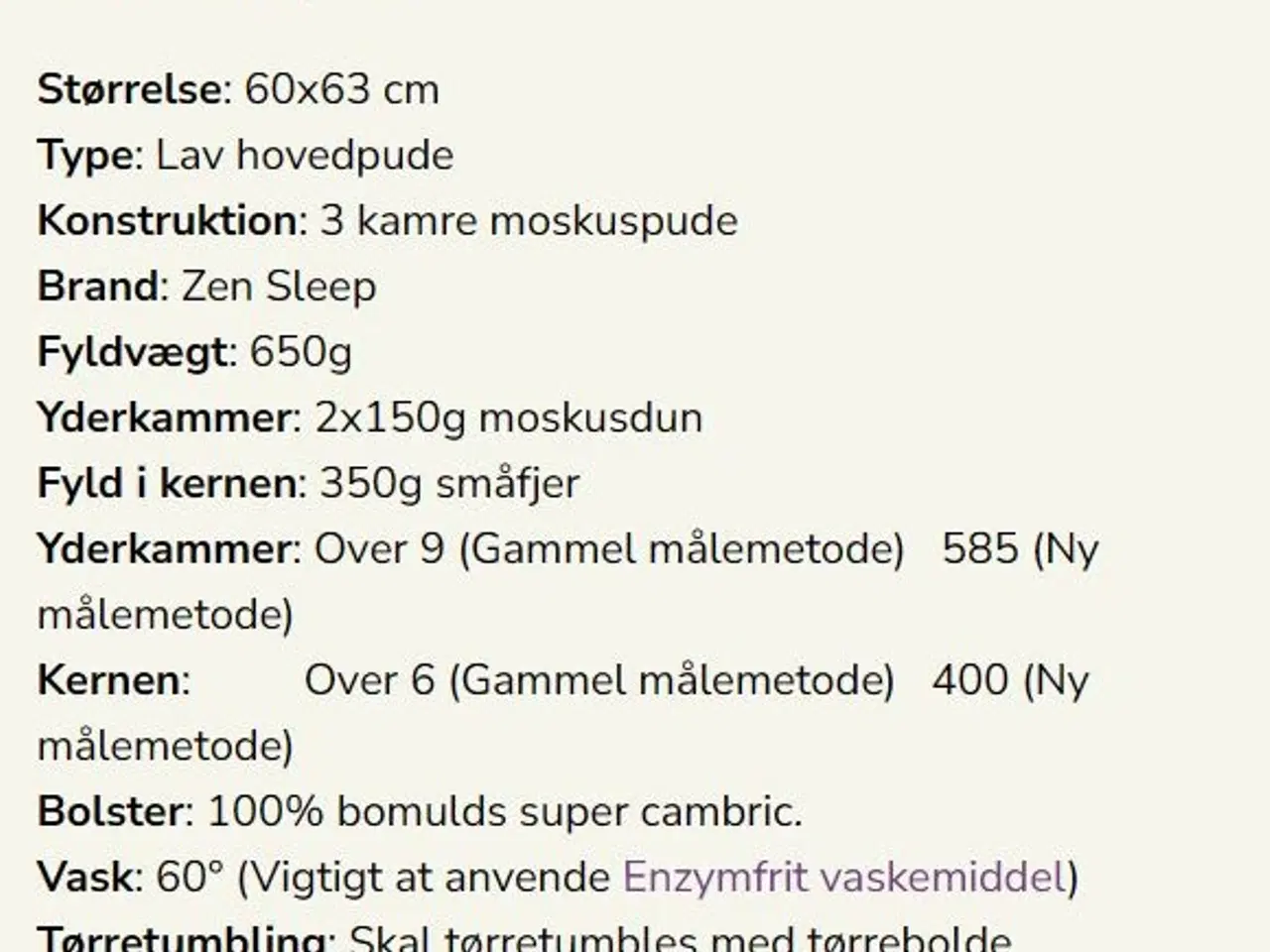 Billede 4 - Moskus dunpude - lav (60 x 63 cm) 6 stk