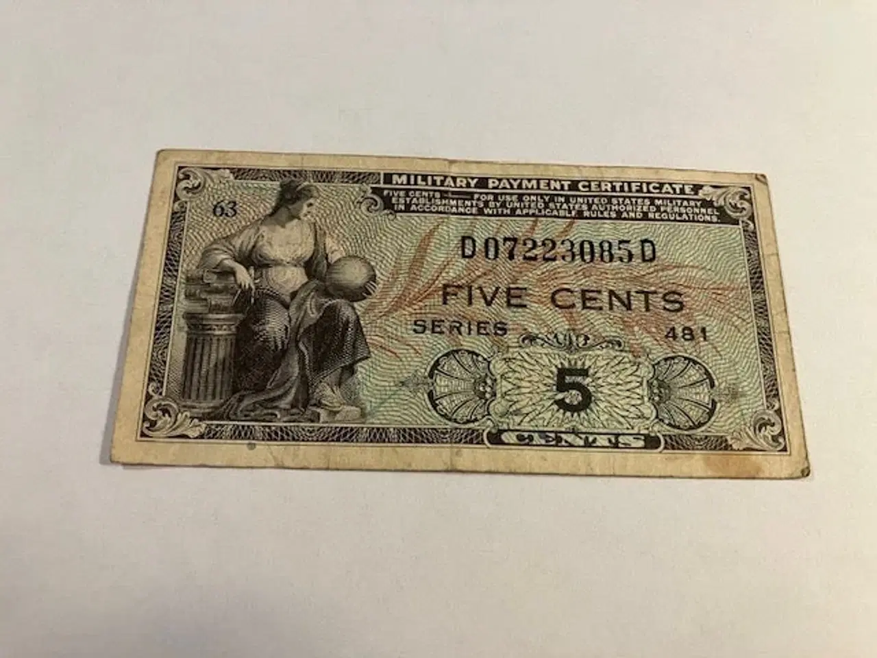 Billede 1 - Military payment certificate Five Cents USA