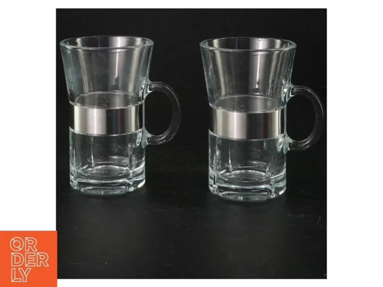 Billede 1 - Glas krus med metallisk bånd (str. H 11,5 cm)