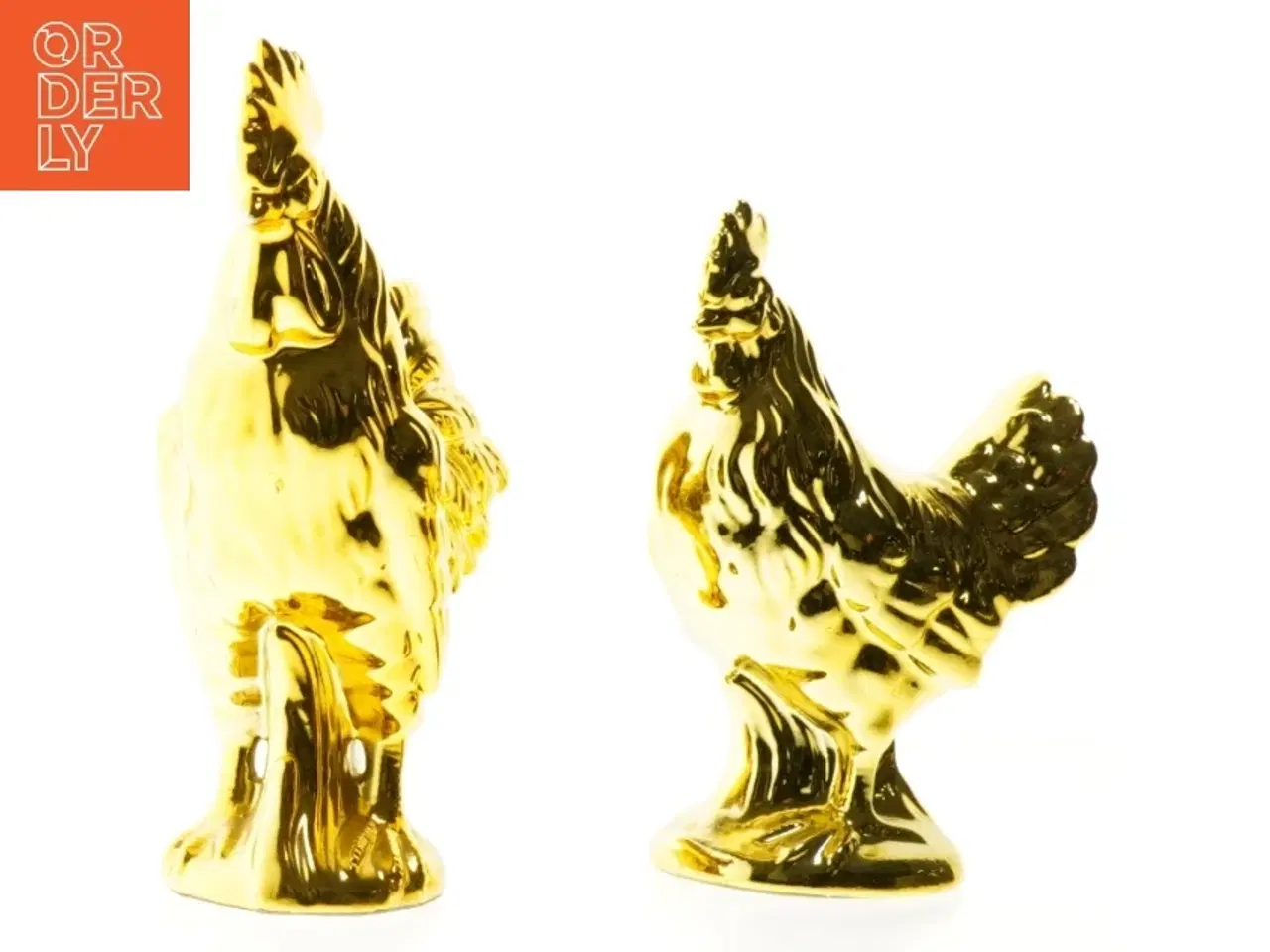 Billede 4 - To Guldfarvede hanefigur (str. 28 x 14 cm)