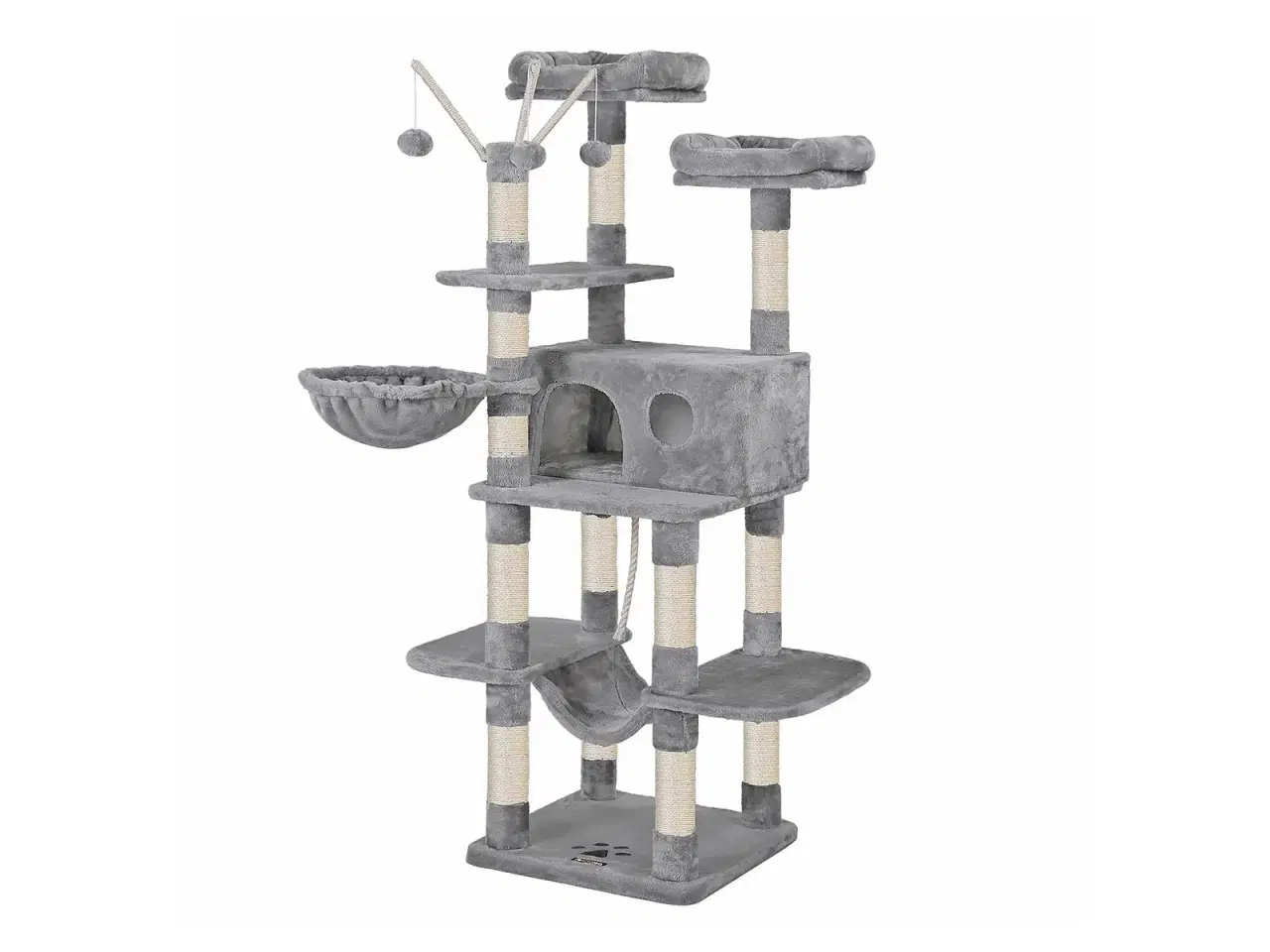 Billede 1 - Klatretræ til kat – FEANDREA, XXL kattetræ med hule, 164 cm, lysegrå