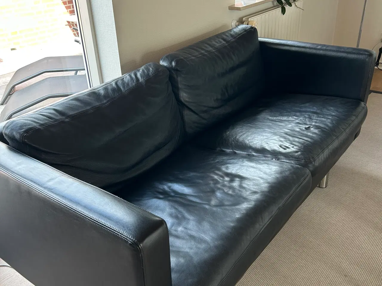 Billede 2 - Sort læder sofa gruppe