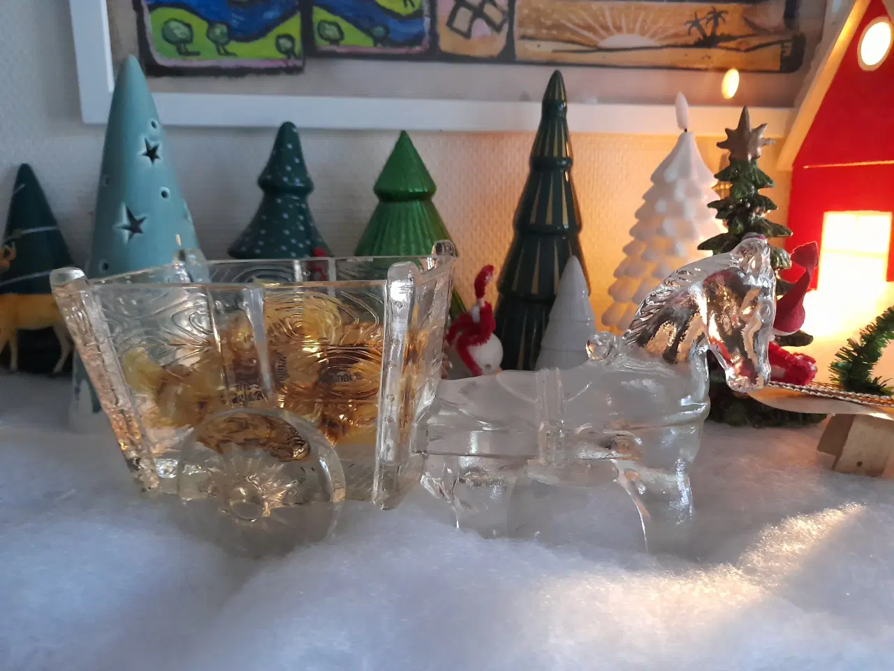 Billede 2 - Stor glas hest med vogn fra 1950'erne.