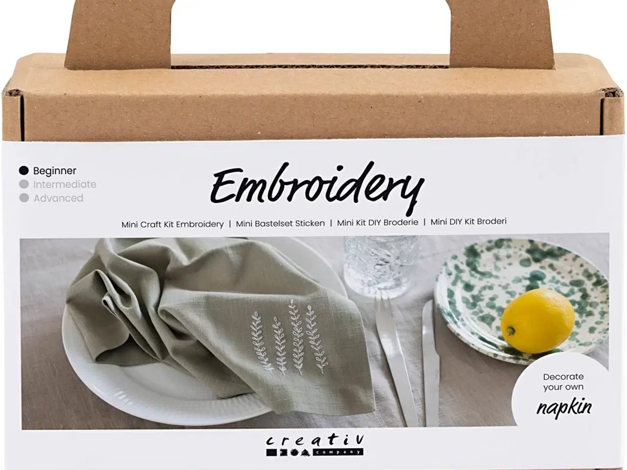 Billede 1 - Mini DIY Kit Broderi, Serviet, støvet grøn, 1 pk.