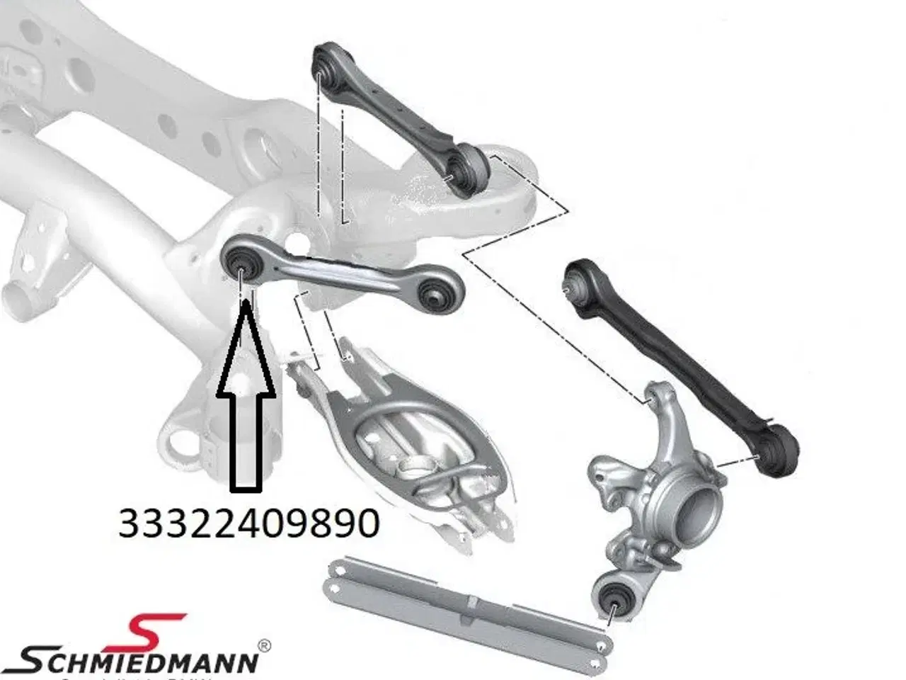 Billede 1 - Bærearm -B- bag foreste inklusiv gummibøsninger H.-side B33322409890 BMW E87 E90 E91 E92 E93 E81 E82 E87LCI E88 E90LCI E91LCI X1 (E84) E92LCI E93LCI