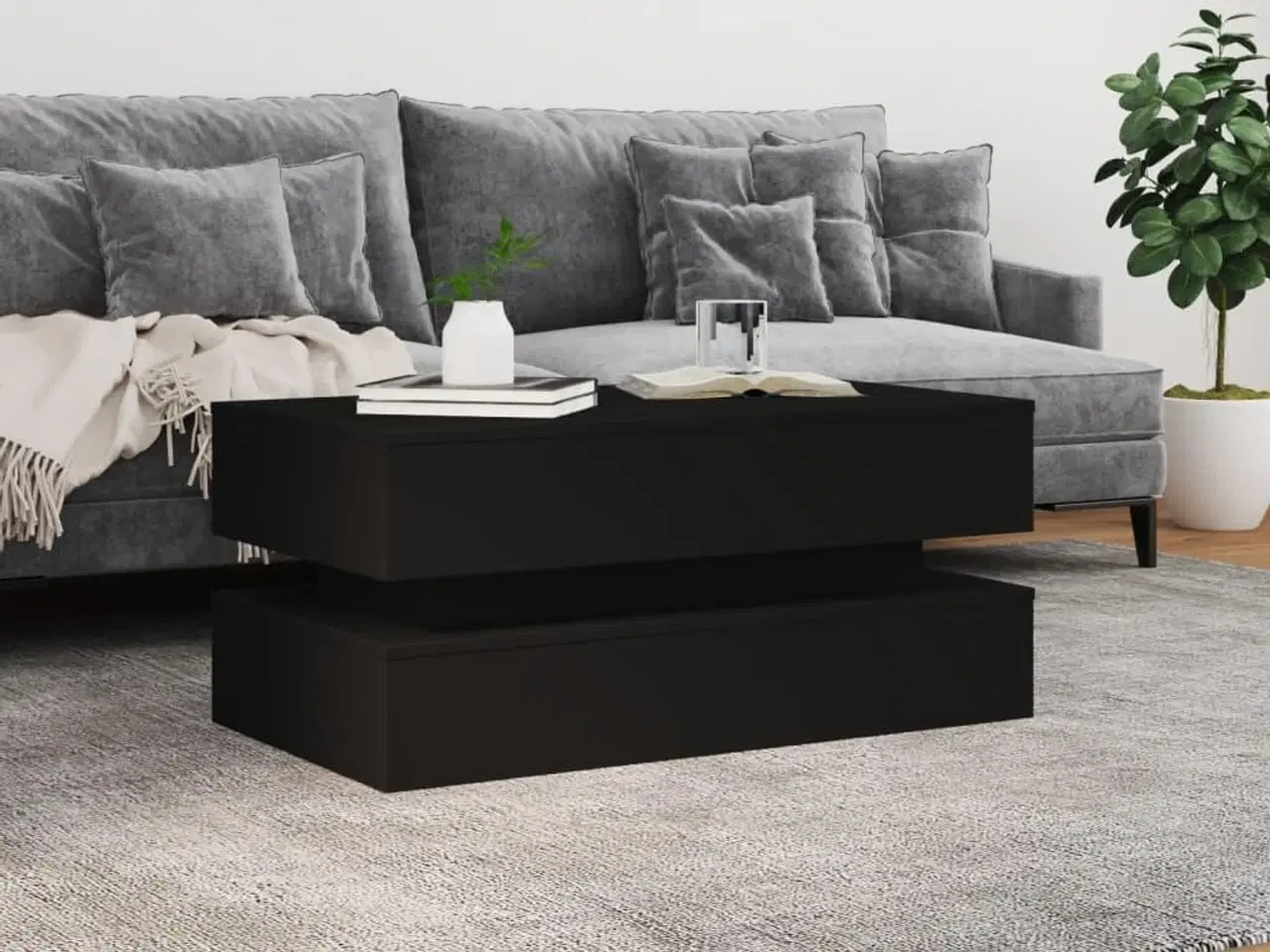 Billede 4 - Sofabord med LED-lys 90x50x40 cm sort
